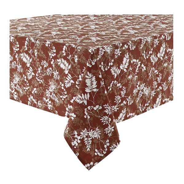 Autumn Foliage Square Tablecloth 52 x 52 Fall Leaves Rust Brown White Print