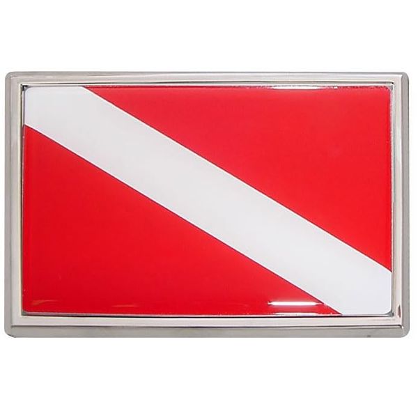 Dive Flag Chrome Auto Emblem - Car 3.5"x2.25"x.25