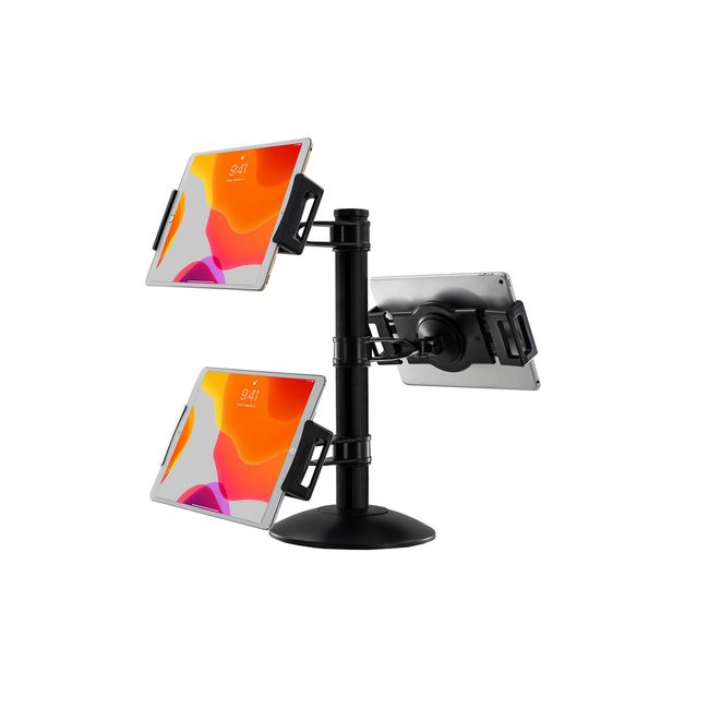 Trio Tablet Mount – CTA Quick-Connect Universal Trio Tablet Mount with Height-Adjustable Arms for iPad 10th Gen 10.9" & Tablets from 6.5"-9.5" in Width or Height and Up to 1" Thick - Black (PAD-QC3M)