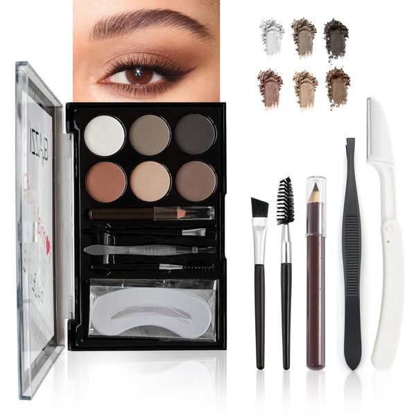 Liameph All-in-One Eyebrow Kit, 6-color Eyebrow Stencil Kit, Eyebrow Stamp,Eyebrow Powder Kit,Eye Brow Shaper Kit Waterproof,with Eyebrow Stencils, Brushes,Eyebrow Pencil,Tweezer and Eyebrow Knife