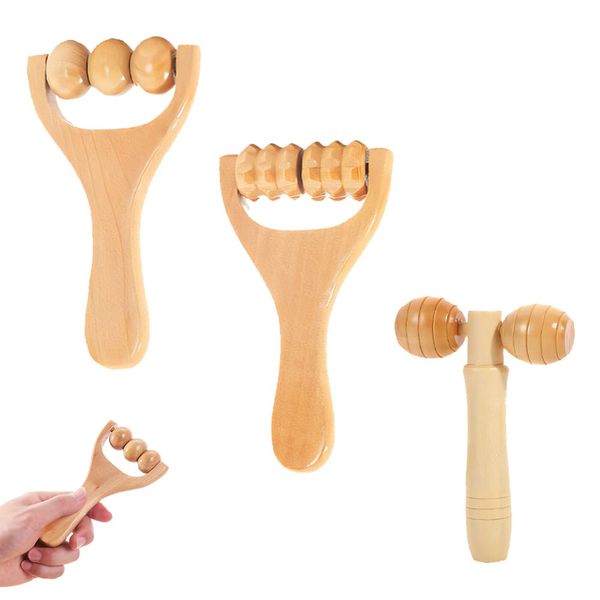 3PCS Wooden Massage Roller Hand Roller Trigger Point Massager Cellulite Massager Facial Massage Roller for Fascia Cellulite Muscle Abdomen Relief Facial Eases Tension Relaxes The Body