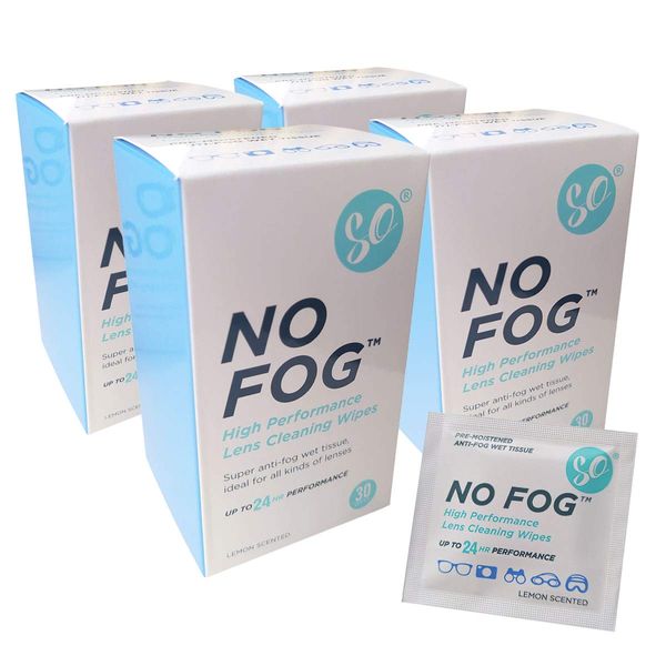 SO NO Fog Anti-Fog Wipes, Steamed Up Glasses, Glasses Cleaning, Fog Wipes, Lens Cleaning 120 Pack