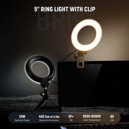 NEEWER Basic 5" Ring Light for Video Conference Lighting, Clip on Light Kit with Desk Tripod Stand for Monitor Laptop Computer Zoom Call Live Streaming Remote Working Learning Video Recording, BR60