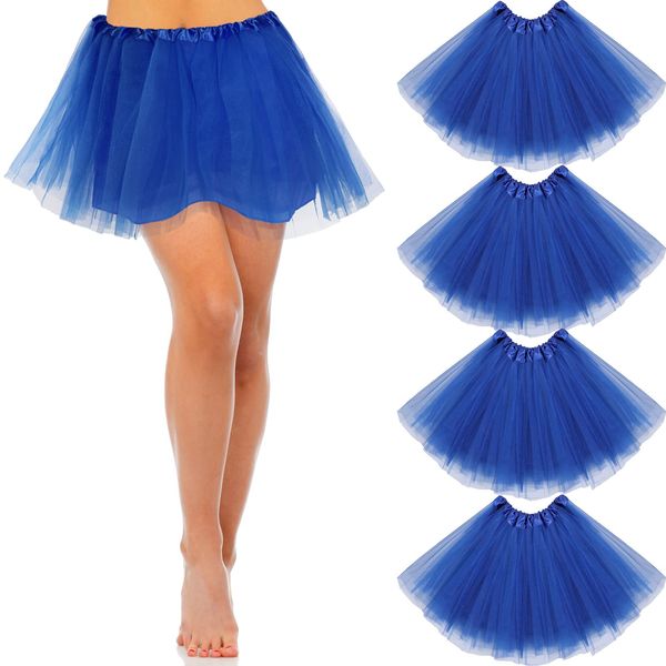 4 Pcs Women's Tulle Tutu Skirt Adult Tulle Skirt Elastic Running Tutus Classic 4 Layered Tutu Skirt Costume for Women (Navy Blue)