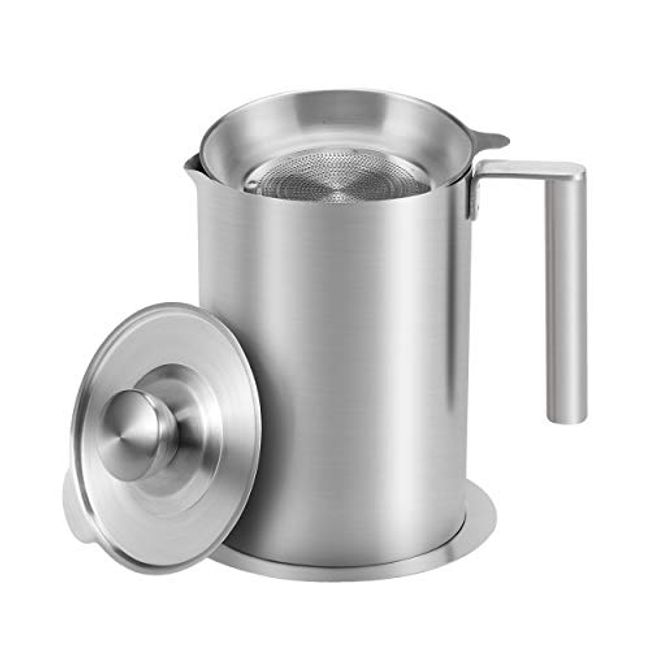 Stainless Steel Grease Container with Strainer, Bacon Grease