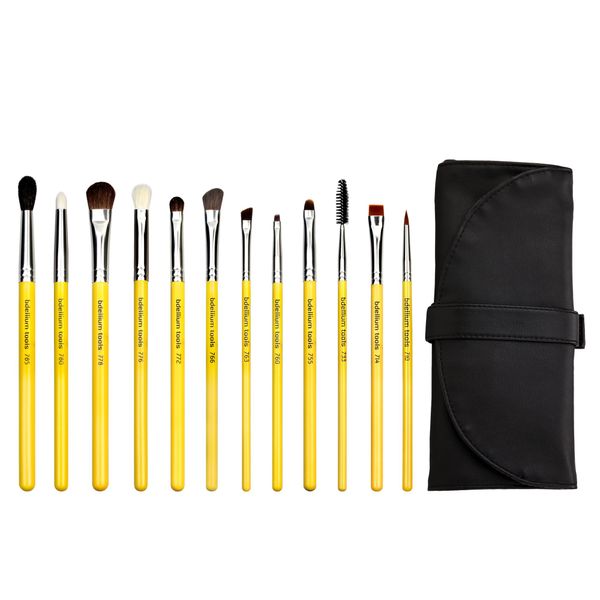 Bdellium Tools Professional Antibacterial Makeup Studio Line Eyes Brush Set with Roll Up Pouch Pack of 12