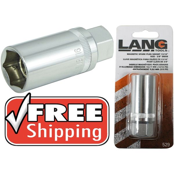Lang Tools 529 3/8" Drive Magnetic Spark Plug Socket, 13/16" Diameter New USA
