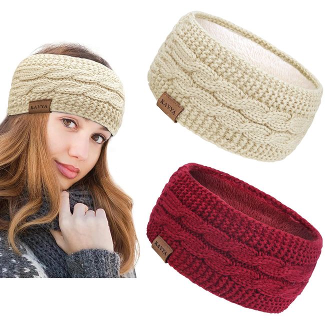 Kavya Stirnband Damen Winter Ohrenwärmer Damen, Gestrickte Haarband Verdicken Haarreifen Elastische Kopfband für Haarschmuck Damen Mädchen Outdoor Workout Yoga Skifahren