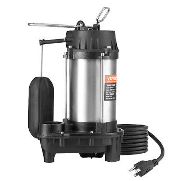 VEVOR Submersible Sewage Pump Water Pump 0.75HP 5000GPH 28 ft Lift for Basement