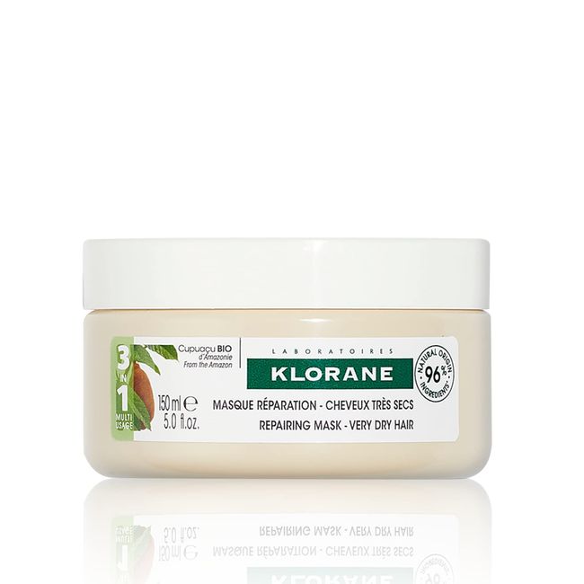 Klorane 3-in-1 Mask with Organic Cupuaçu Butter, Nourishing & Repairing for Very Dry Damaged Hair, Classic Mask, Overnight Mask, Leave-in Cream, SLS/SLES-Free, Biodegradable, 5 oz.