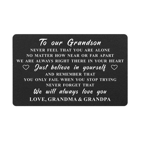 Grandson Gifts Engraved Wallet Card from Grandma and Grandpa, Love You Grandson, Grandson Deployed, Grandson Graduation Gifts from Grandparents, Grandson Birthday Cards for Teen Boys, Christmas