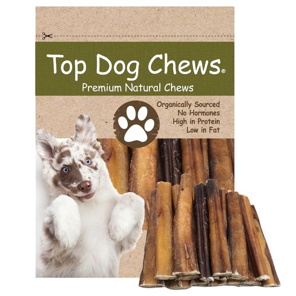 Top Dog Chews - Thick 6 Inch Bully Sticks, 100% Natural Beef, Free Range, Grass Fed, High Protein, Supports Dental Health & Easily Digestible, Dog Treat, (12 Count 6", Beef)