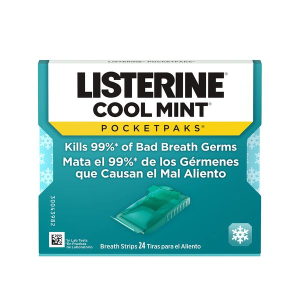 Listerine Cool Mint Pocketpaks Breath Strips, Oral Dissolving Breath Freshener Strips Kill 99% of Germs That Cause Bad Breath, Portable for On-The-Go, Refreshing Mint Flavor, 24-Strip Pack (12 Pack)