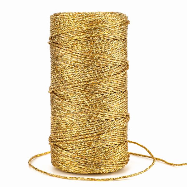 G2PLUS 100M Decorative Metallic String - 1.5mm Gold Twine String - Sparkle Bakers Thread Twine- Jewelry Thread Cord for DIY Crafts Gift Wrapping & Wedding Favors