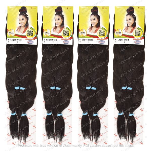 4 PACK XPRESSION LAGOS BRAID Pre-Pulled Hair Extension,36″ & 44″ Pack, (Colour 2 Dark Brown)