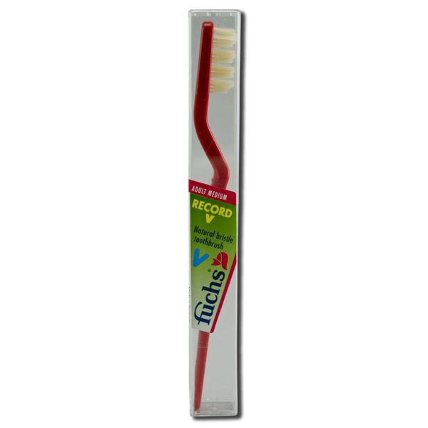 Fuchs Brushes Record V Natural Bristle Toothbrush, Adult, Medium