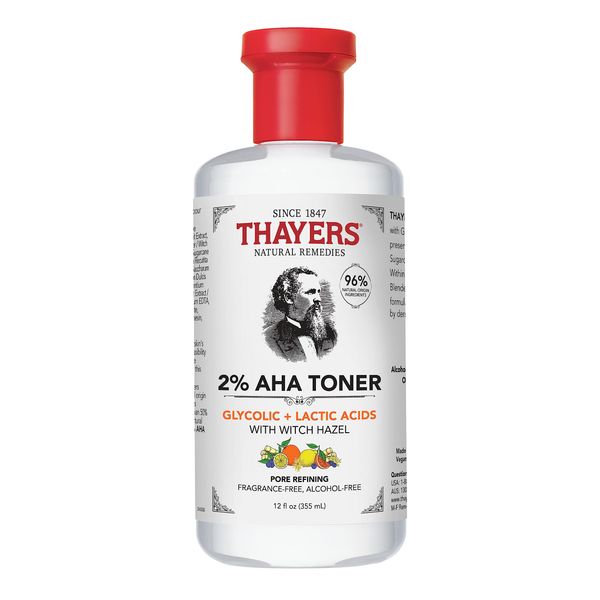 Thayers 2% AHA Exfoliating Toner with Glycolic Acid, Lactic Acid and Witch Hazel, Smoothing and Pore Refining Skin Care for All Skin Types, 12 Fl Oz