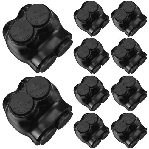 Saysurey 10 Pcs Insulated Multi Cable Connectors 2 Port Single Entry Splice Electrical Power Connector Black Interconnect Terminals Pre Filled (3/0-6 AWG Wire Range)