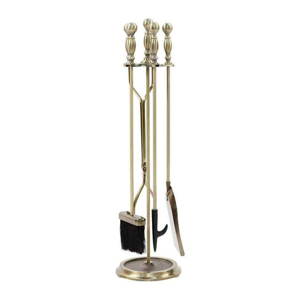 30"Tall 5-Piece Antique Brass Sutton Fireplace Tool Set