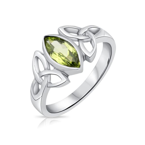 Peridot Jewellery - Sterling Silver Celtic Trinity Knot Ring - Size Q