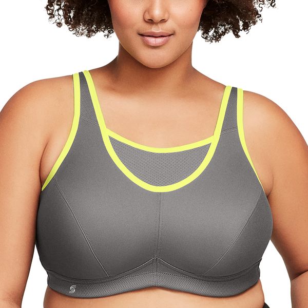 Full Figure Plus Size No-Bounce Camisole Sports Bra Wirefree #1066 Gray/Yellow