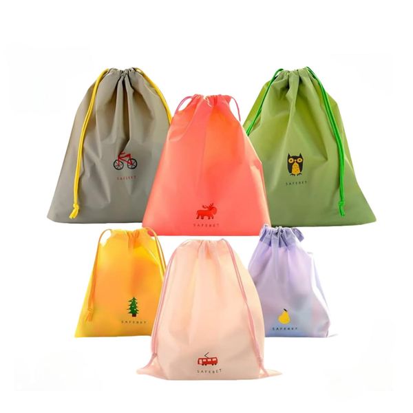 6 Pieces Waterproof Drawstring Bags, Reusable Shoe Bags Clothes Bags Draw String Travel Storage Bag for Clothes Shoe Swim Sport Travel