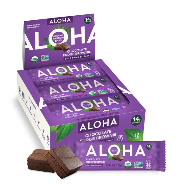 ALOHA Organic Plant-Based Protein Bars | Chocolate Fudge Brownie | Vegan, Gluten-Free, Paleo, Low-Carb, Non-GMO, Soy-Free, 12 Count