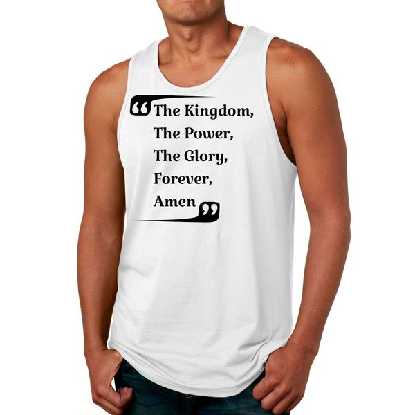 Mens Fitness Tank Top Graphic T-shirt the Kingdom the Power the Glory - White / M