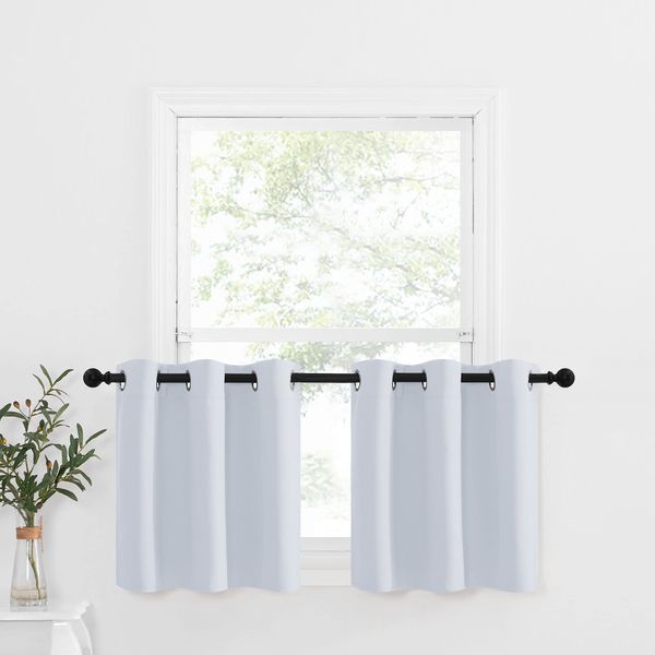 NICETOWN Kitchen Blackout Tiers Curtains Valances - Energy Efficient Kitchen Window Grommet Curtain Panels for Short Basement Windows for (2-Pack, W42 x L24 inches, Greyish White)