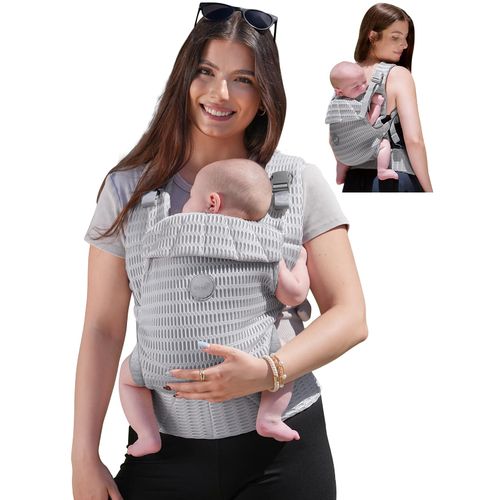 GROWNSY Baby Carrier Newborn to Toddler, Breathable Mesh Carrier(7-44lbs) with One-Click Sliding Clasp, Head Support, Ergonomic Design and Hands-Free Comfort, Silver Grey