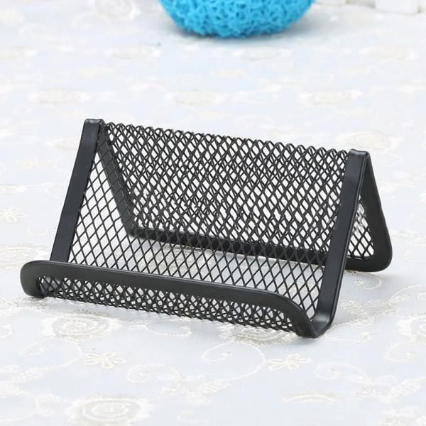 Mesh Home Desk Black Silver Memo Clip Stand Business Holder Card Display Stand Name Cardholder