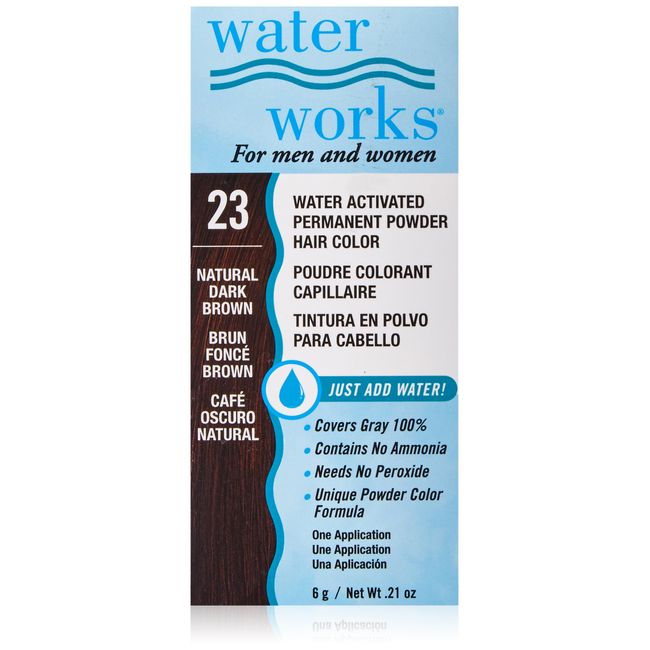 Water Works Water Activated Permanent Powder Hair Color for Men and Women, 23 Natural Dark Brown