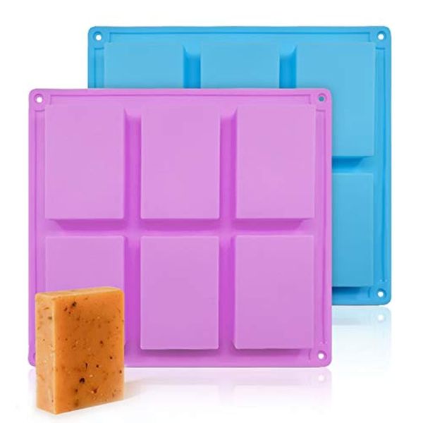 2 Pieces Silicone Soap Molds Rectangle Silicone Molds 6-Cavity Cake Baking Pans Soft Baking Pan Moulds Craft Soap Making Molds Ice Cube Trays Chocolate Mould for Handmade(Pink, Blue)