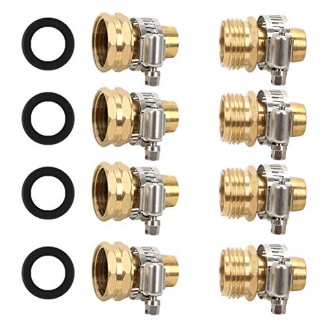  U.S. Solid Brass Garden Hose Connector with Stainless Steel  Clamps, Male and Female Garden Hose Fittings, 3 Sets (3/4 inch) : Patio,  Lawn & Garden
