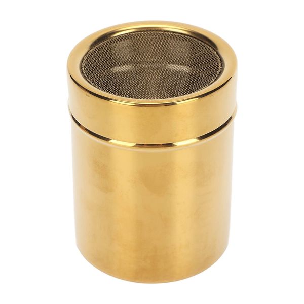 Stainless Steel Powder Sugar Shaker, Gold Chocolate Shaker with Lid, 7 X 9cm Metal Fine Mesh Shaker for Sifter Cocoa,Cinnamon Powder, Coffee