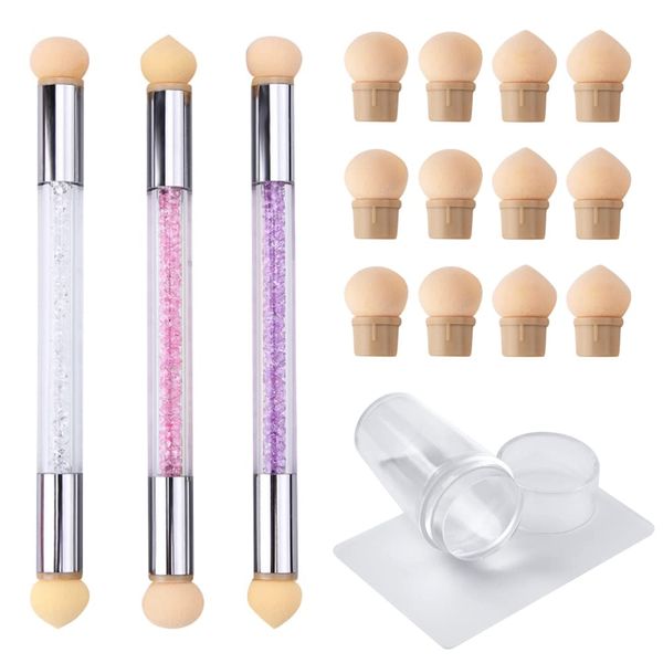 Belvanr Doppia Testa Spugna di Pennellino per Unghie 3 Pezzi Spugne per Unghie Ombre con 12 Testine di ricambio e 1 Set Nail Art Stamping Tools Spugna Spazzola ​per Unghie Strumenti per Nail Art