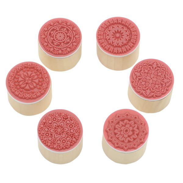 6 Pcs Flower Pattern Round Wooden Rubber Stamp for Scrapbooking and Wedding Invitation Cards (Flower Design)