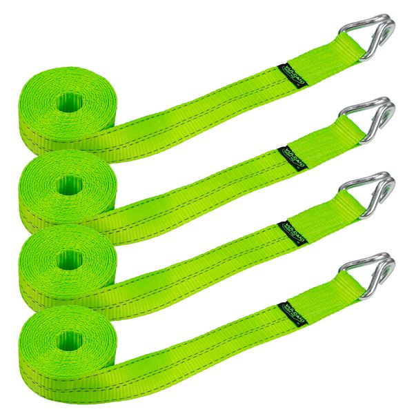 VULCAN Winch Strap - Wire Hook - 2" x 15', 4 Pack - High-Viz - 3300 lbs SWL