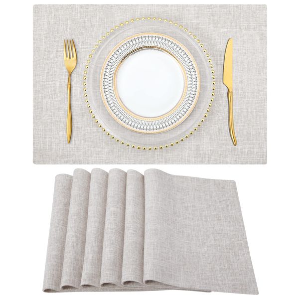 homing Neutral Beige Cloth Placemats Set of 6 – Cotton Linen Blend Washable Farmhouse Dining Table Mats for Indoors & Outdoors, Easy to Clean, 13 x 19 Inch