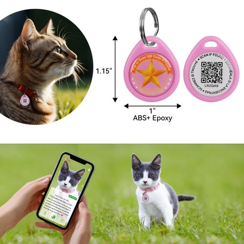 QR Code Smart Pet ID Tag for Cats Dogs - Waterproof Durable Pet Identity Tracking Accessory No Fees & Privacy Protection Personalized for Dogs and Cats (Black Pink red Blue, S)