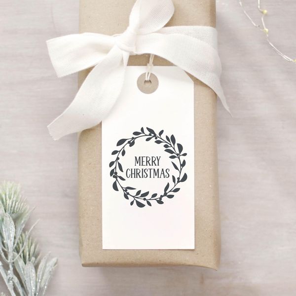 Merry Christmas Wreath Rubber Stamp (Large 5 x 5cm)