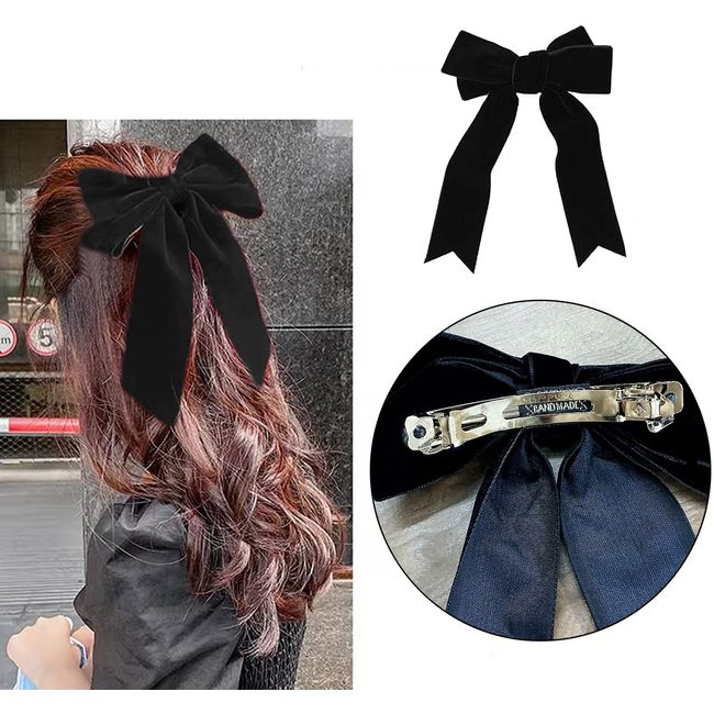 Velvet Hair Bows Clip 4PCS Hair Bow Clip Black Large Velvet Bow