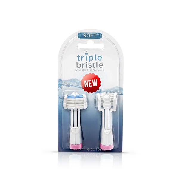 Triple Bristol 3-ply bristle sonic electric toothbrush refill pink 2 packs