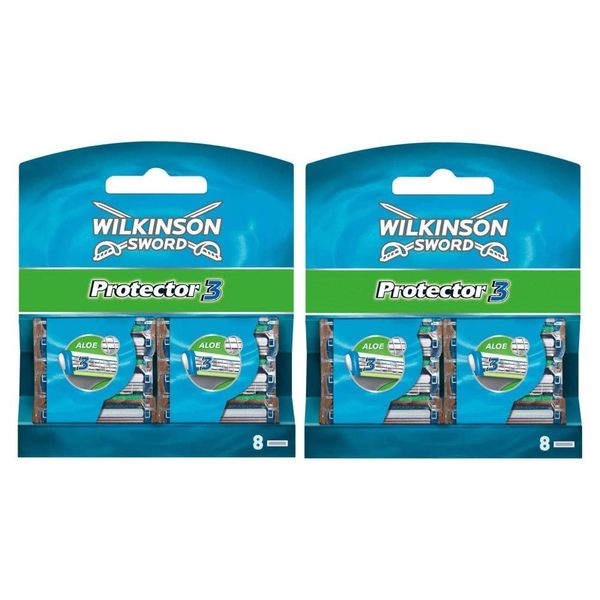 Wilkinson Sword Protector 3 - Packung mit 16 Nachfüllungen mit 3 Rasierklingen für Männer, Konditionierungsband mit Aloe Vera