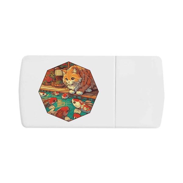 'Anime Cat with Fish Pond' Pill Box with Tablet Splitter (PI00032031)