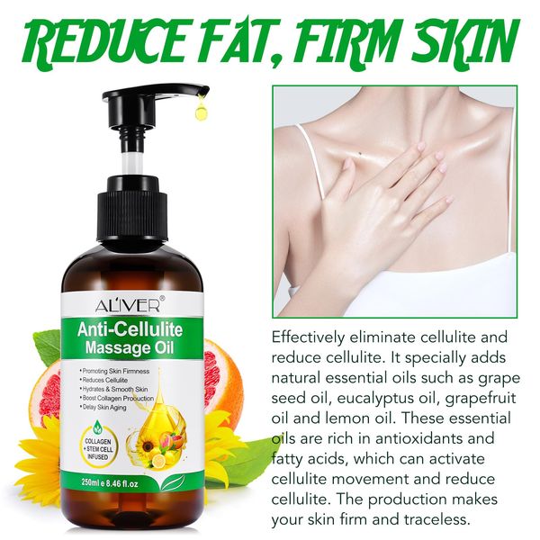 Anti Cellulite Massage Oil, Collagen Lifting Body Oil,Anti Aging Collagen Serum for Face, Anti Aging Collagen Oil fo Neck, Decollete, Upper Arms, Thighs Reduces Fine Lines,250ML