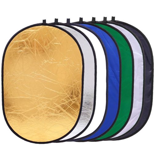 REFLEX CAMERA 7-in-1 Photography Reflector (Rectangular) – Translucent/Silver/Gold/White/Black/Blue/Green – Light Diffuser & Chroma Key Background Kit with Carrying Case (60x90cm/23x35)
