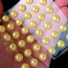 086 Rhinestone Sticker (Deco Sticker), Pearl Type, 0.3 inch (8 mm), Yellow, 2 Sheets, Sparkly Plump Round