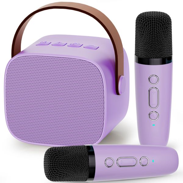 Kingci Mini Karaoke Machine for Kids, Ideal Christmas Birthday Gifts for Girls Boys Teens Adults, Karaoke Wireless Microphone for 4 5 6 7 8 9 10 11 12+ Year Old Girls Family Home Party (Purple)