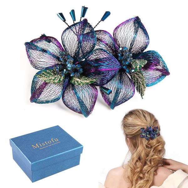 Mistofu 3.93Inch DIY Copper Wire Metal Hand-woven High-level design Barrettes Elegant Hair Accessories, Gifts for Women Girls (Gradient double flower)